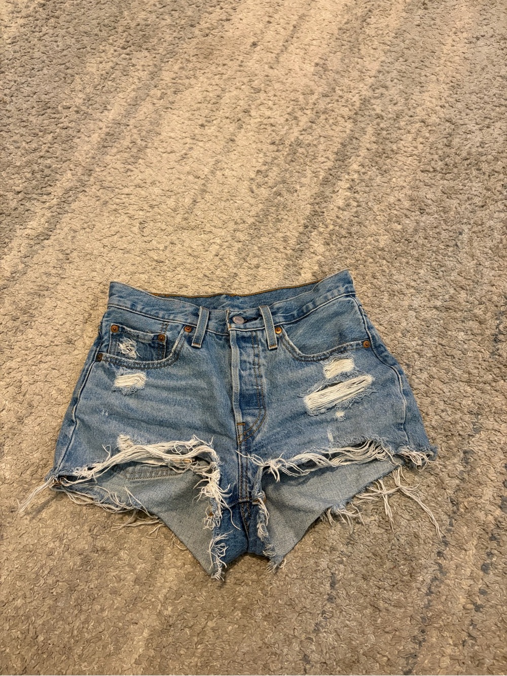 Levi's 501 Women Shorts W26 Distressed Cut Off Denim High Rise Light Wash Raw He